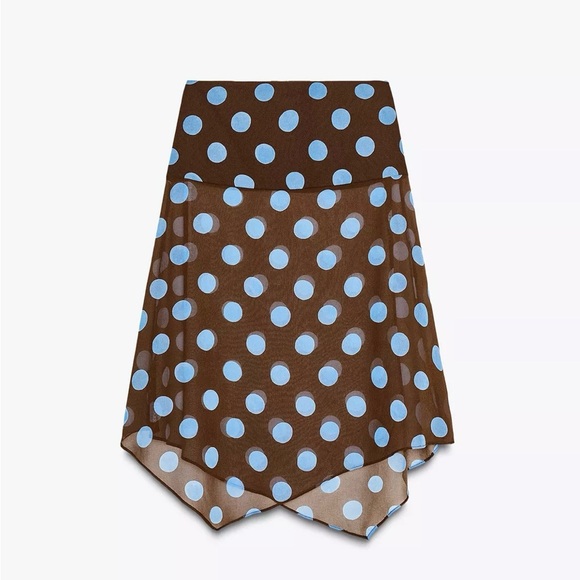 Zara Asymmetrical Skirt with Blue Polka Dots - Picture 4 of 6